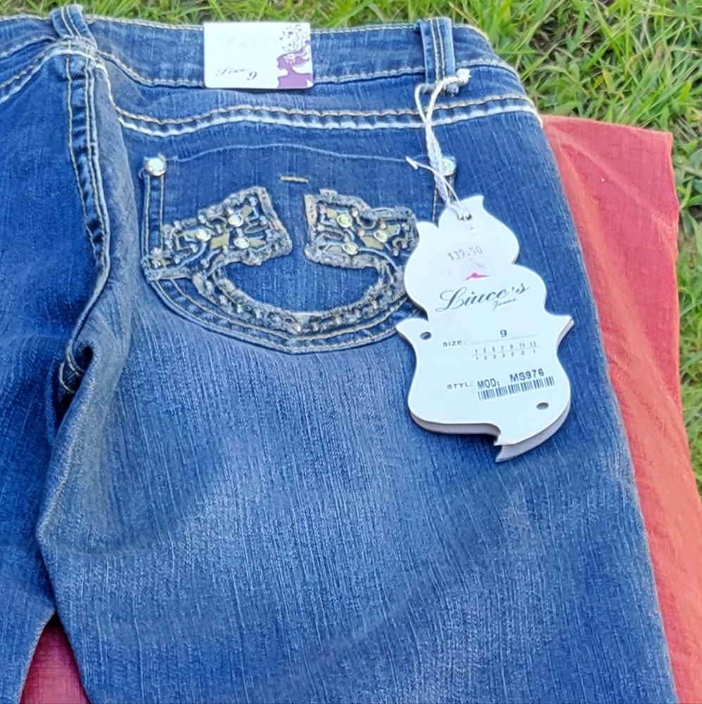 Luice's Classic Skinny Blue Denim Jeans With Bling